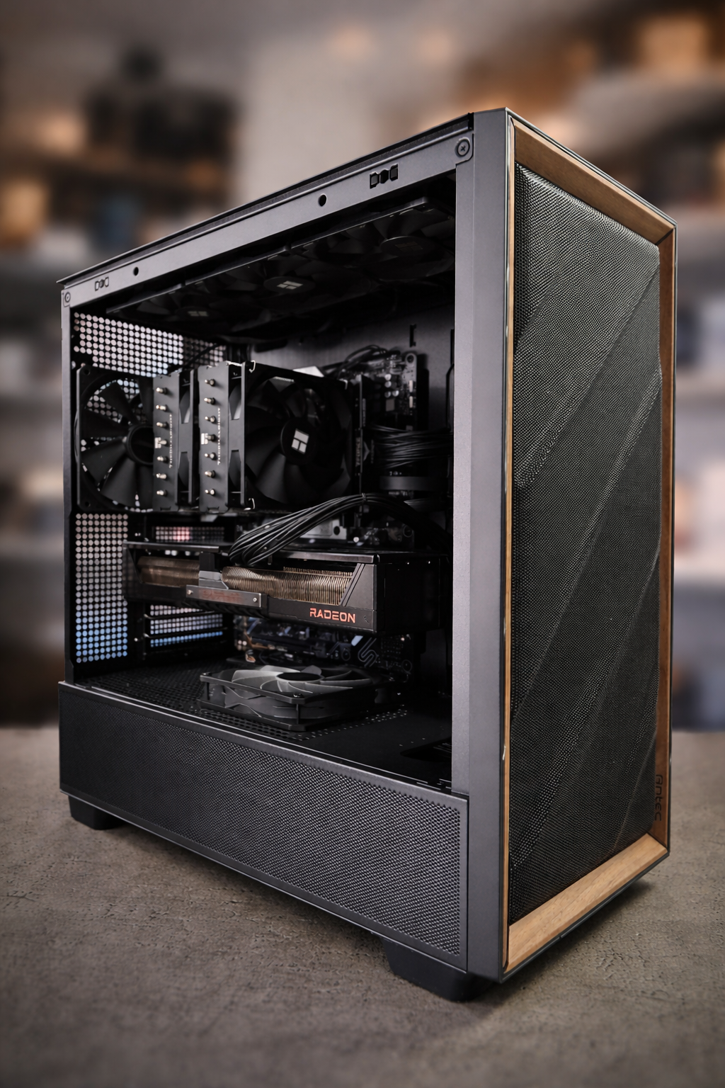MysteryByte in the "Antec Flux w/ Wood" – Ryzen 7 9800X3D Gaming Workstation PC