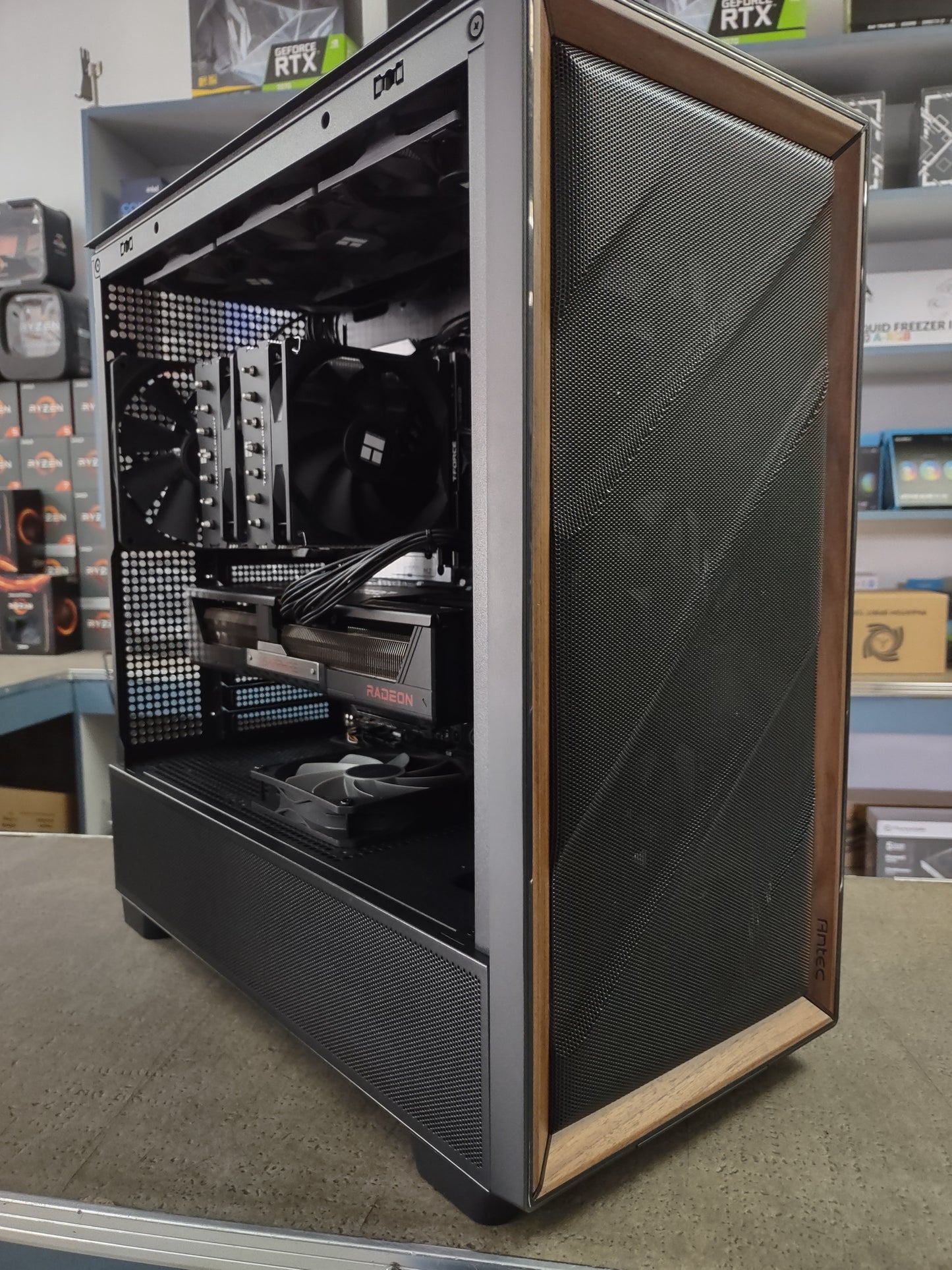 MysteryByte Enigma in the Flux w/ Wood – Ryzen 7 9800X3D Gaming Workstation PC